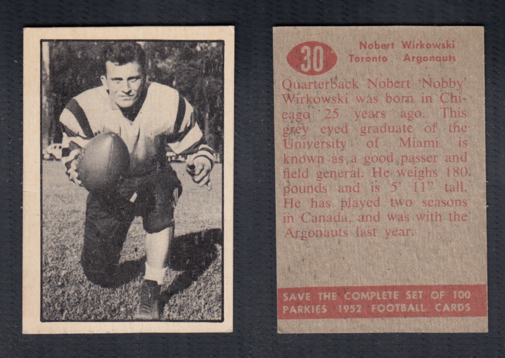 1952 CFL PARKHURST FOOTBALL CARD #30 N. WIRKOWSKI photo