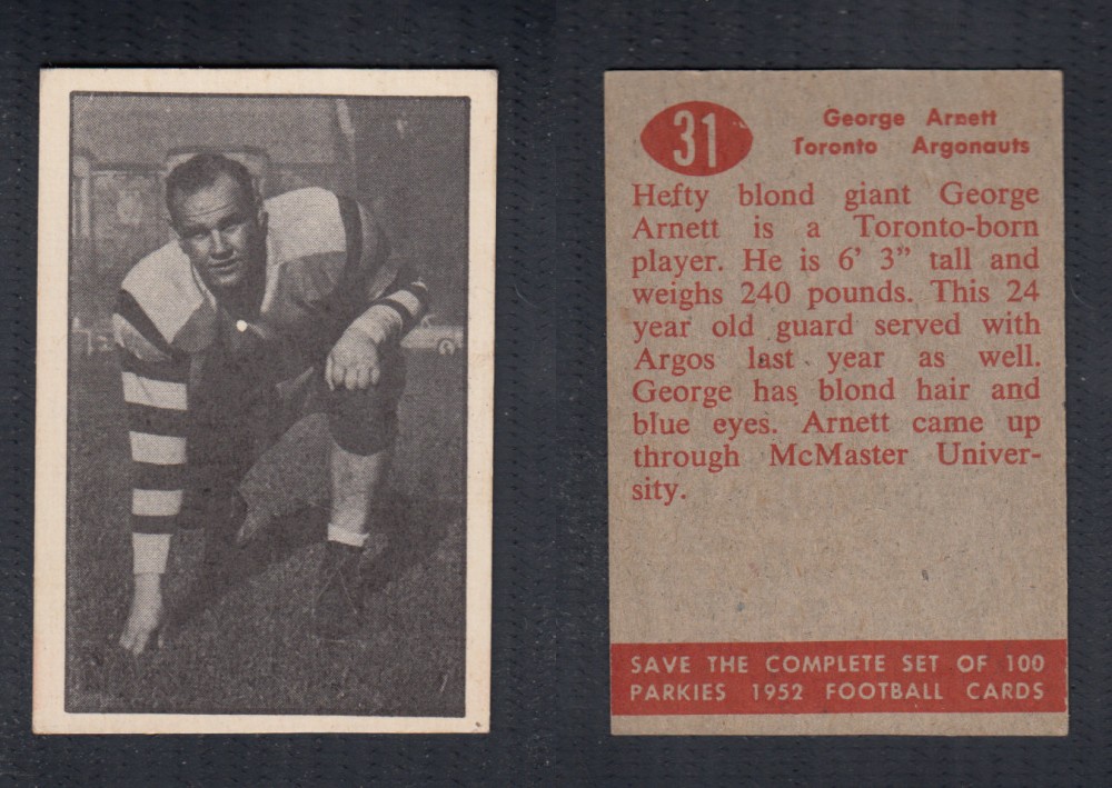 1952 CFL PARKHURST FOOTBALL CARD #31 G. ARNETT photo