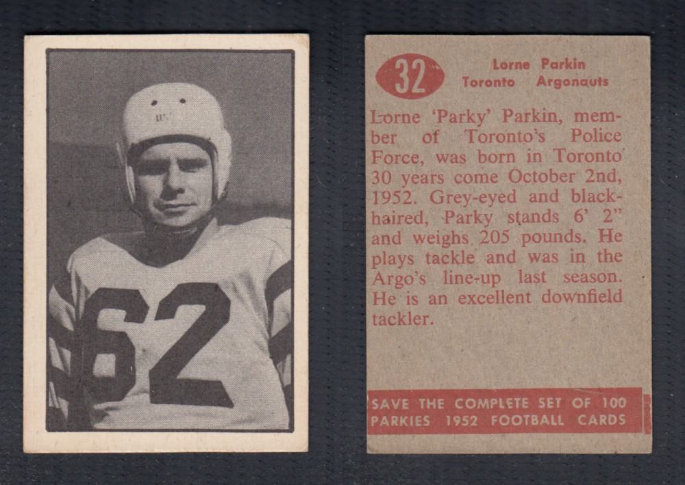 1952 CFL PARKHURST FOOTBALL CARD #32 L. PARKIN photo