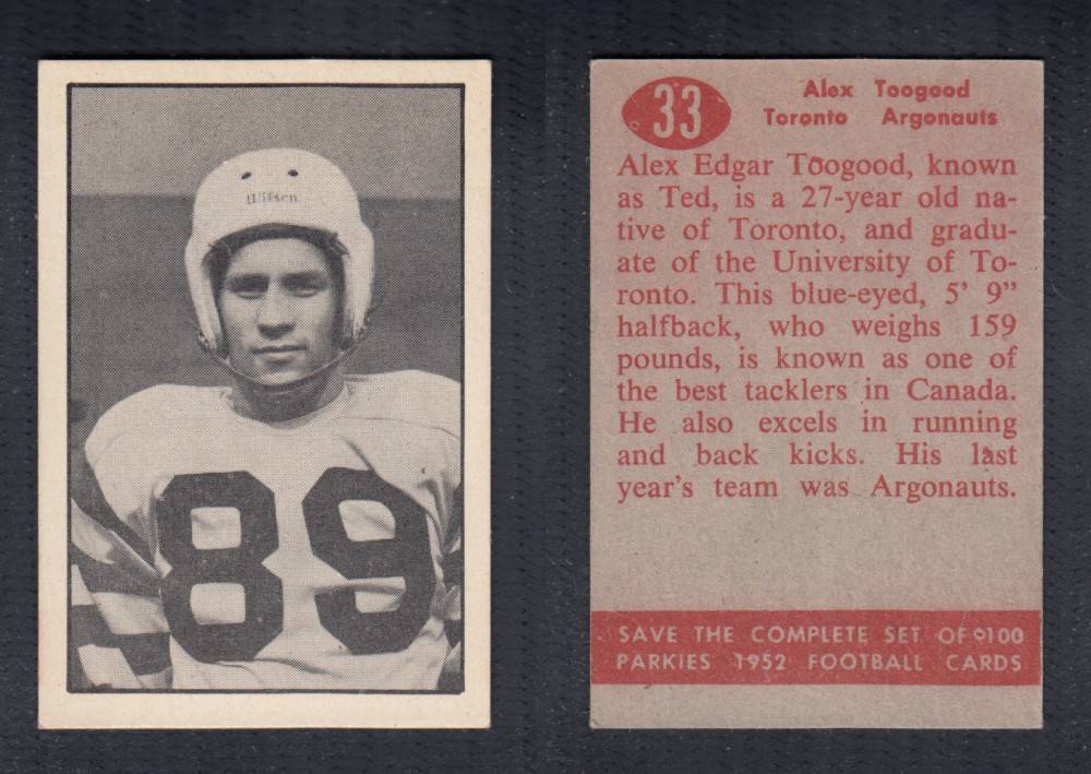 1952 CFL PARKHURST FOOTBALL CARD #33 A. TOOGOOD photo