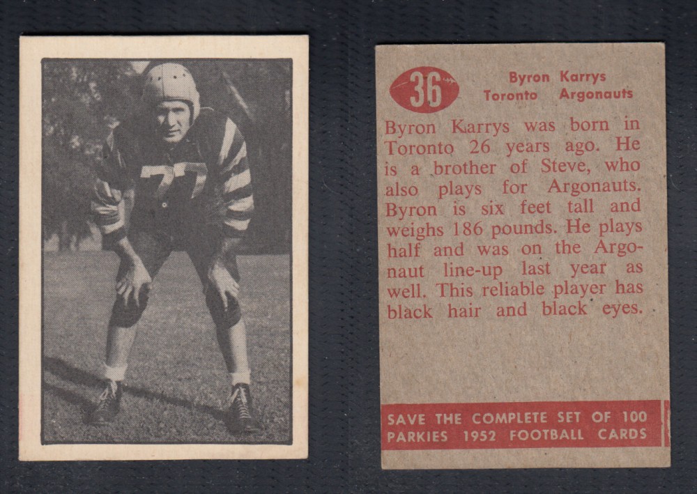 1952 CFL PARKHURST FOOTBALL CARD #36 B. KARRYS photo