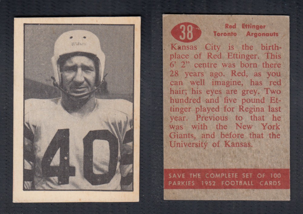 1952 CFL PARKHURST FOOTBALL CARD #38 R. ETTINGER photo