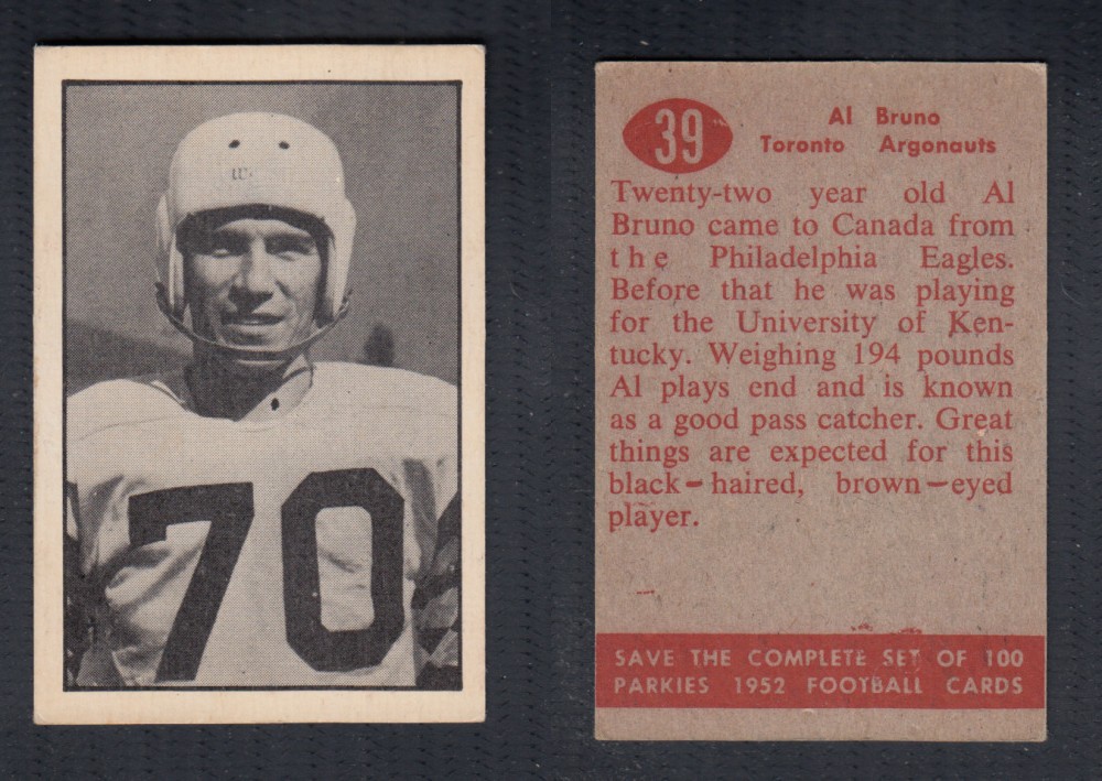 1952 CFL PARKHURST FOOTBALL CARD #39 A. BRUNO photo