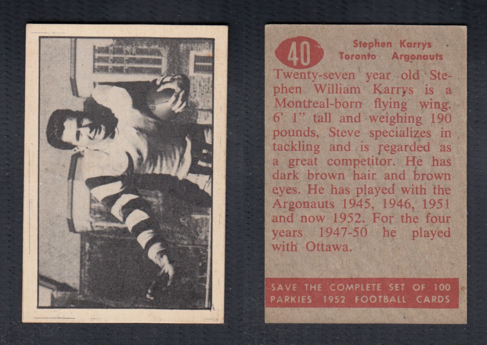 1952 CFL PARKHURST FOOTBALL CARD #40 S. KERRYS photo