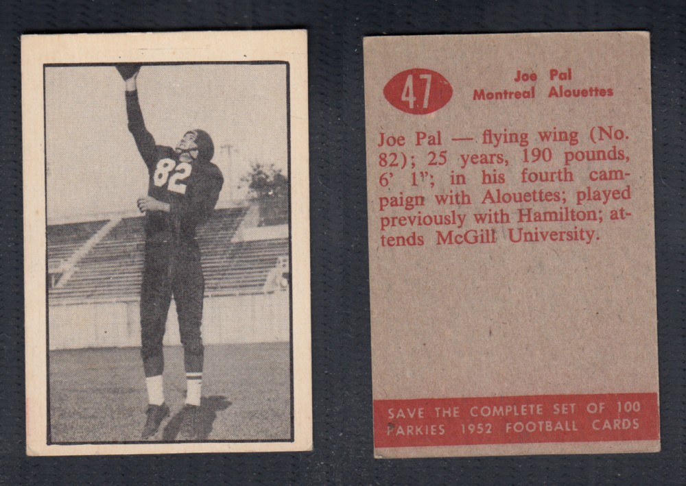 1952 CFL PARKHURST FOOTBALL CARD #47 J. PAL photo