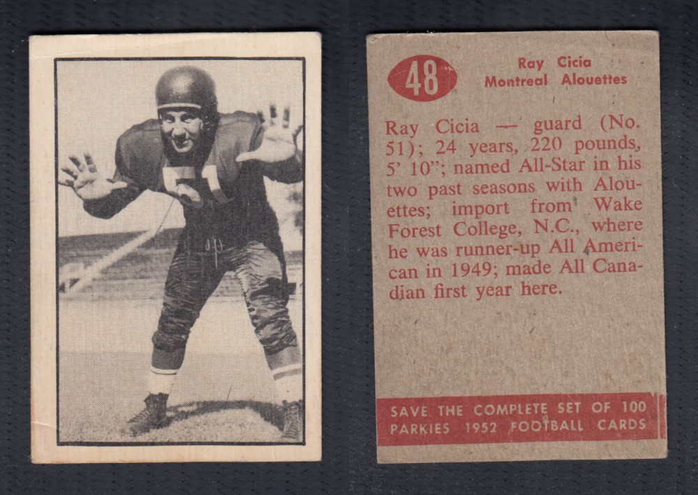 1952 CFL PARKHURST FOOTBALL CARD #48 R. CICIA photo