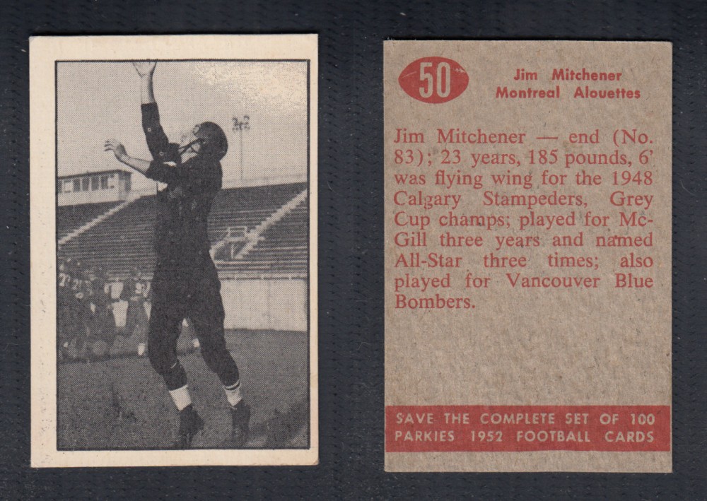 1952 CFL PARKHURST FOOTBALL CARD #50 J. MITCHENER photo