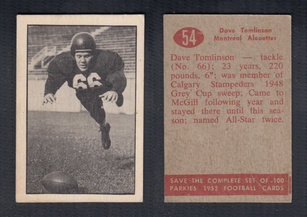 1952 CFL PARKHURST FOOTBALL CARD #54 D. TOMLINSON photo