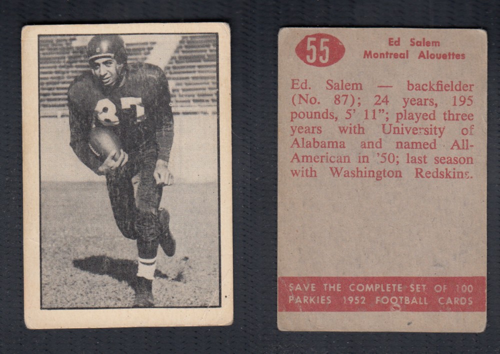 1952 CFL PARKHURST FOOTBALL CARD #55 E. SALEM photo