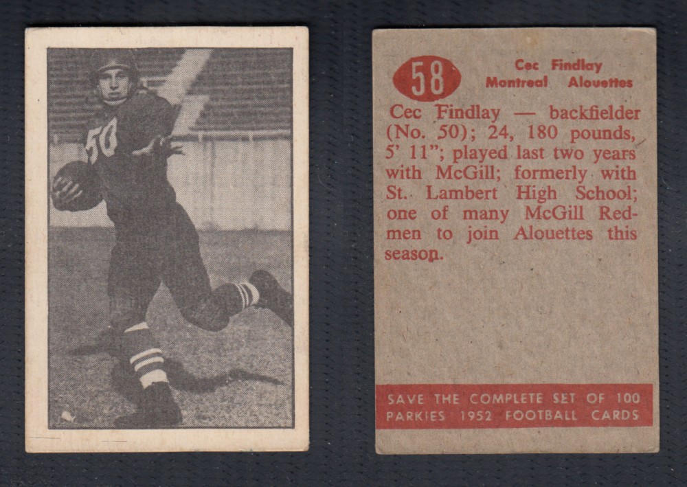 1952 CFL PARKHURST FOOTBALL CARD #58 C. FINDLAY photo