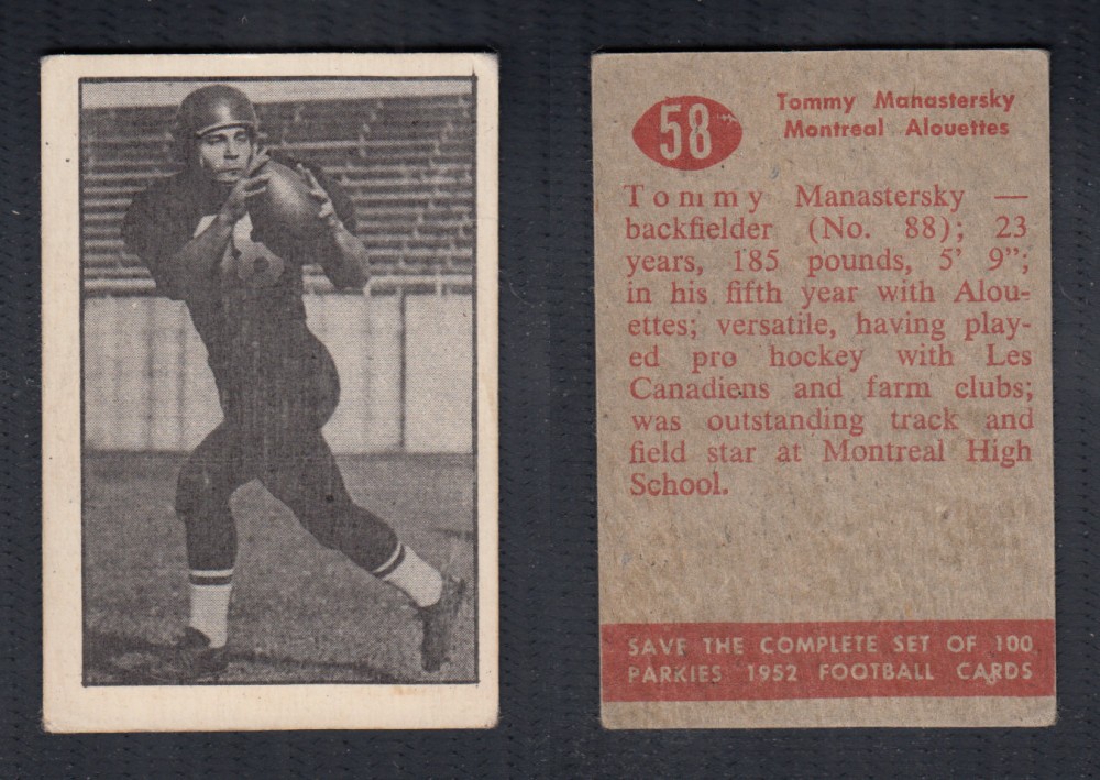 1952 CFL PARKHURST FOOTBALL CARD #58 T. MANASTERSKY photo