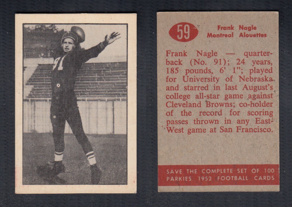 1952 CFL PARKHURST FOOTBALL CARD #59 F. NAGLE photo