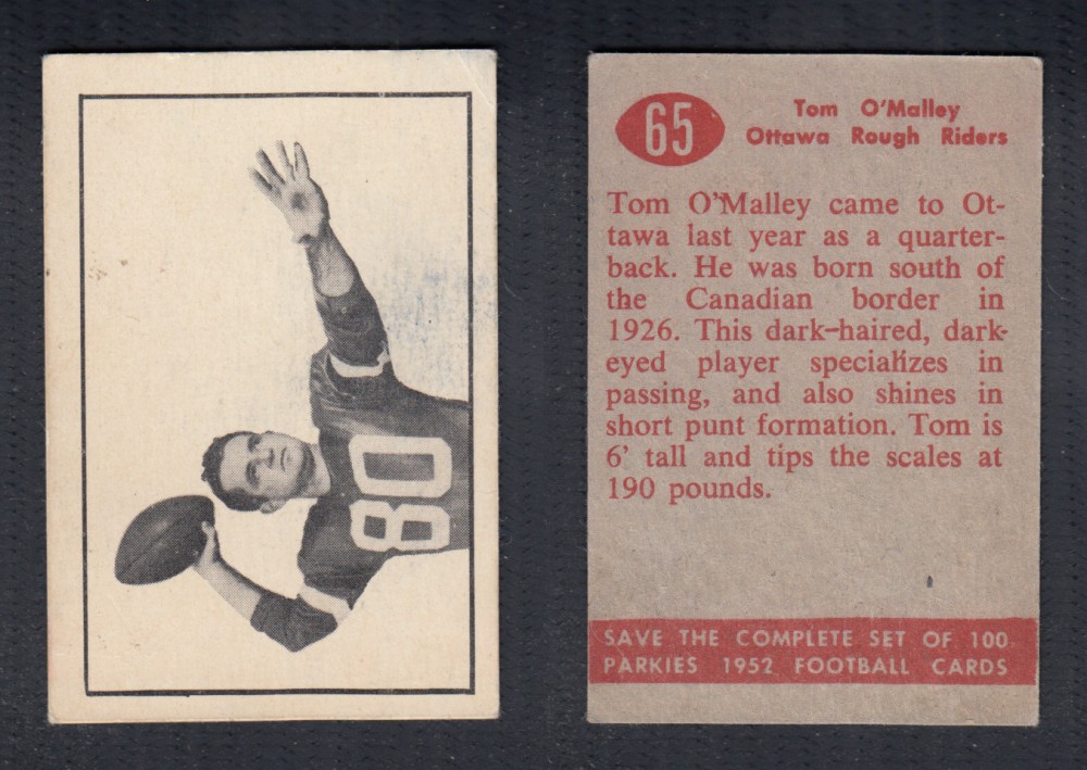 1952 CFL PARKHURST FOOTBALL CARD #65 T. O'MALLEY photo