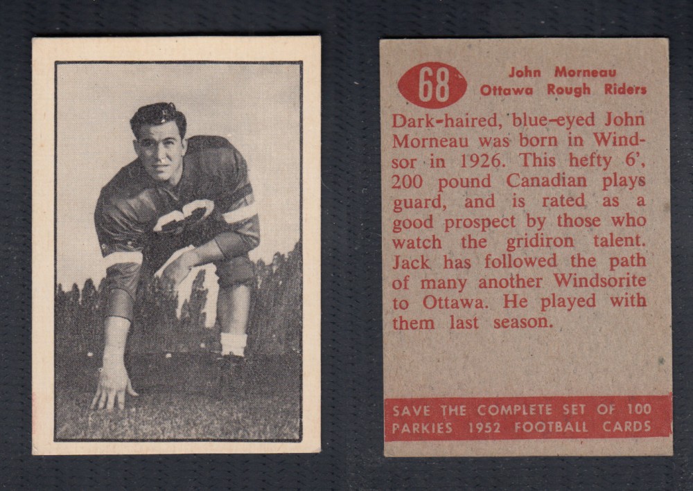 1952 CFL PARKHURST FOOTBALL CARD #68 J. MORNEAU photo