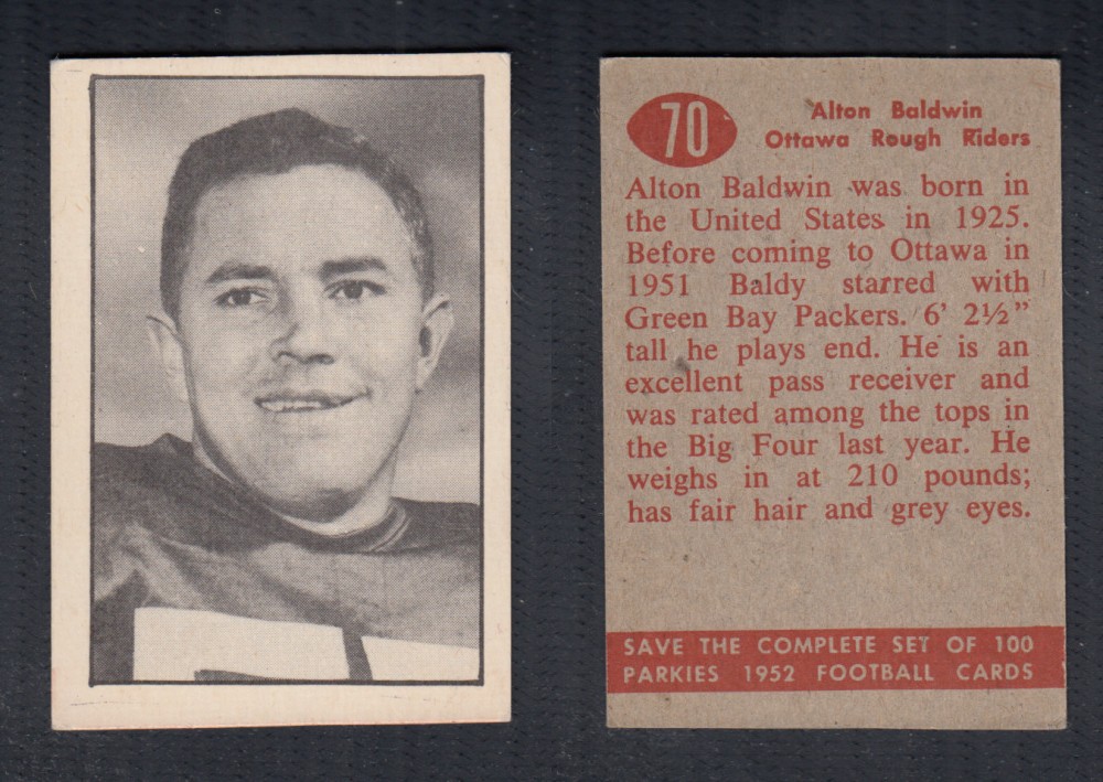 1952 CFL PARKHURST FOOTBALL CARD #70 A. BALDWIN photo