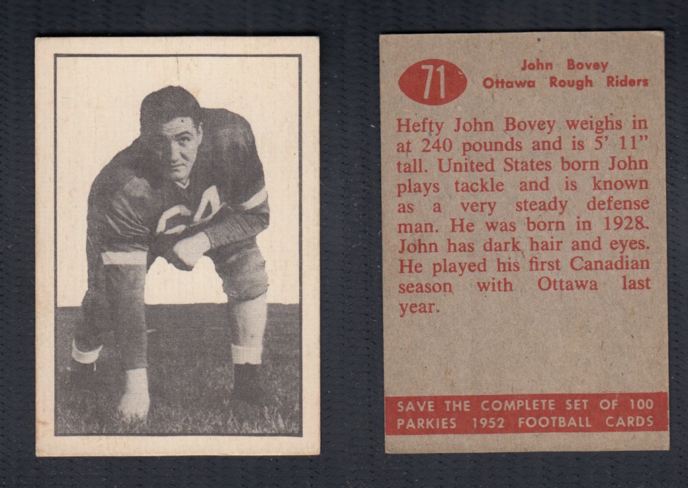 1952 CFL PARKHURST FOOTBALL CARD #71 J. BOVEY photo