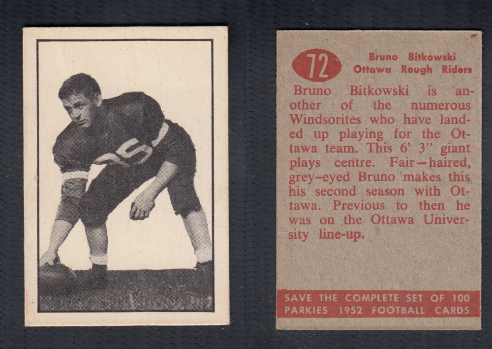 1952 CFL PARKHURST FOOTBALL CARD #72 B. BITKOWSKI photo