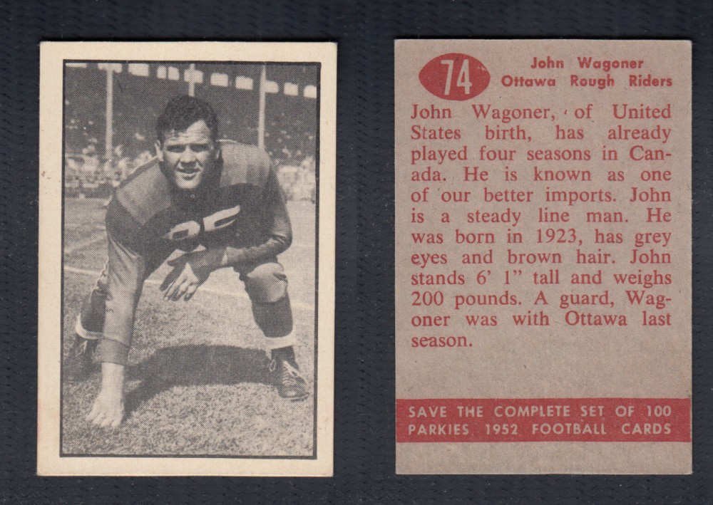 1952 CFL PARKHURST FOOTBALL CARD #74 J. WAGNER photo