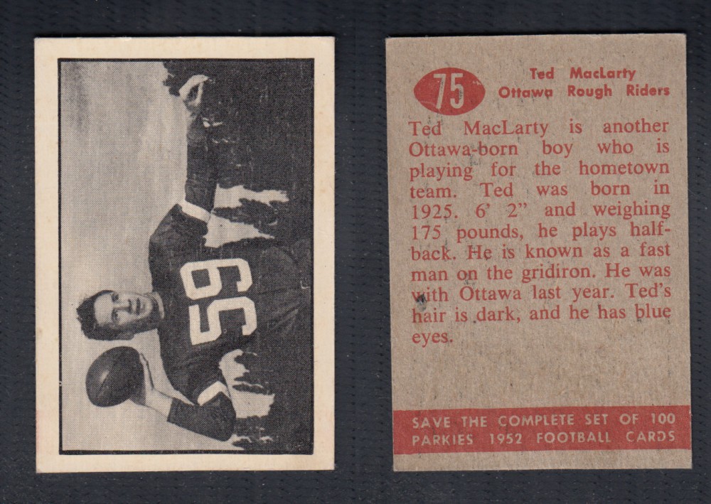 1952 CFL PARKHURST FOOTBALL CARD #75 T. MACLARTY photo