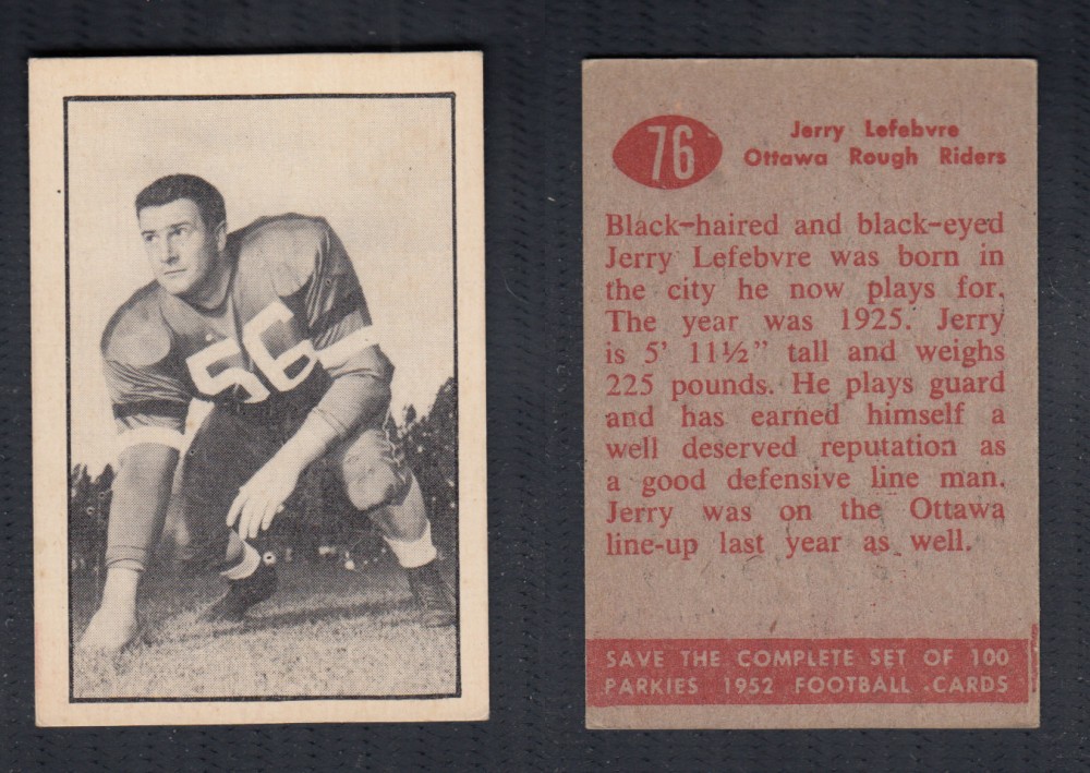 1952 CFL PARKHURST FOOTBALL CARD #76 J. LEFEBVRE photo
