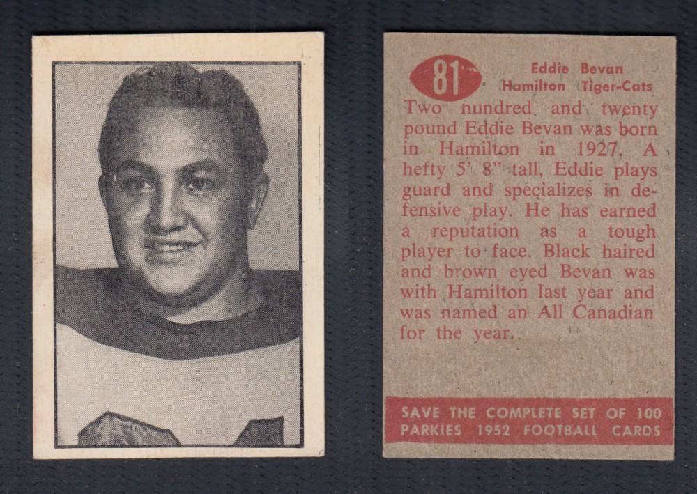 1952 CFL PARKHURST FOOTBALL CARD #81 E. BEVAN photo