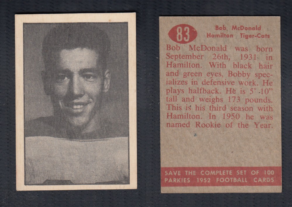 1952 CFL PARKHURST FOOTBALL CARD #83 B. MCDONALD photo