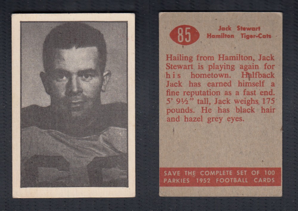 1952 CFL PARKHURST FOOTBALL CARD #85 J. STEWART photo