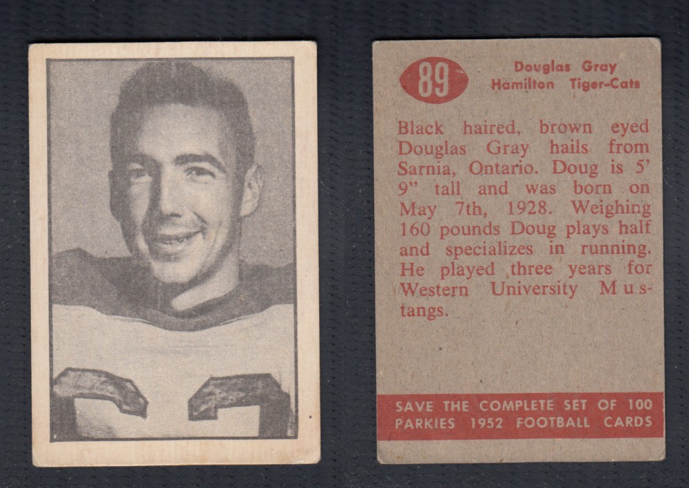 1952 CFL PARKHURST FOOTBALL CARD #89 D. GRAY photo