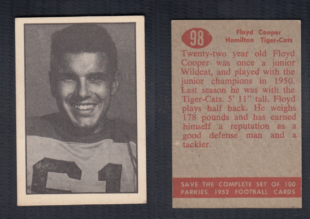 1952 CFL PARKHURST FOOTBALL CARD #98 F. COOPER photo