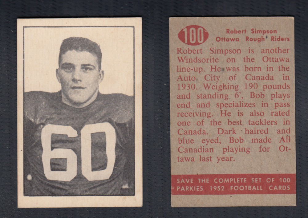 1952 CFL PARKHURST FOOTBALL CARD #100 R. SIMPSON photo