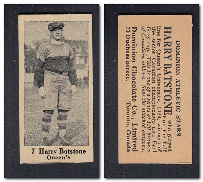 1925 V31 DOMINION CHOCOLATE #7 H. BATSTONE FOOTBALL CARD photo