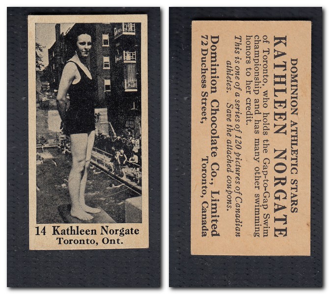 1925 V31 DOMINION CHOCOLATE #14 K. NORGATE SWIMMING CARD photo