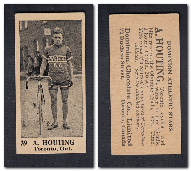 1925 V31 DOMINION CHOCOLATE #39 A. HOUTING CYCLIST CARD photo