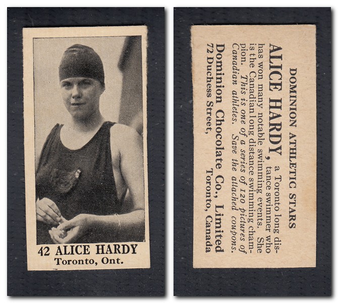 1925 V31 DOMINION CHOCOLATE #42 A. HARDY SWIMMING CARD photo