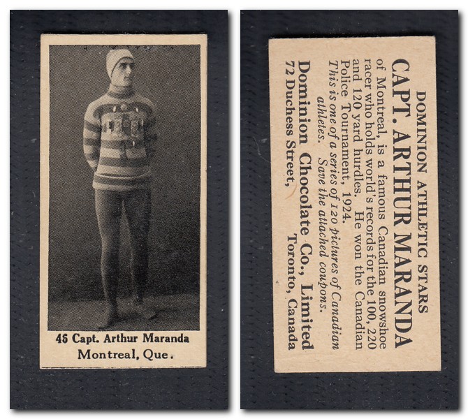 1925 V31 DOMINION CHOCOLATE #46 CAPT. A. MARANDA SKATING CARD photo