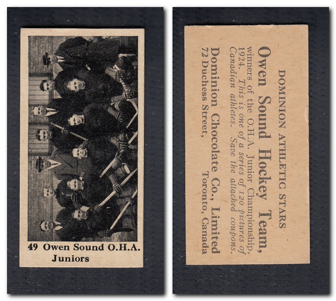 1925 V31 DOMINION CHOCOLATE #49 OWEN SOUND HOCKEY TEAM CARD photo