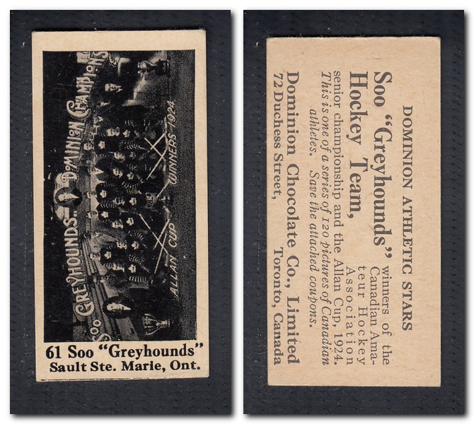 1925 V31 DOMINION CHOCOLATE #61 SOO GREYHOUNDS HOCKEY TEAM CARD photo