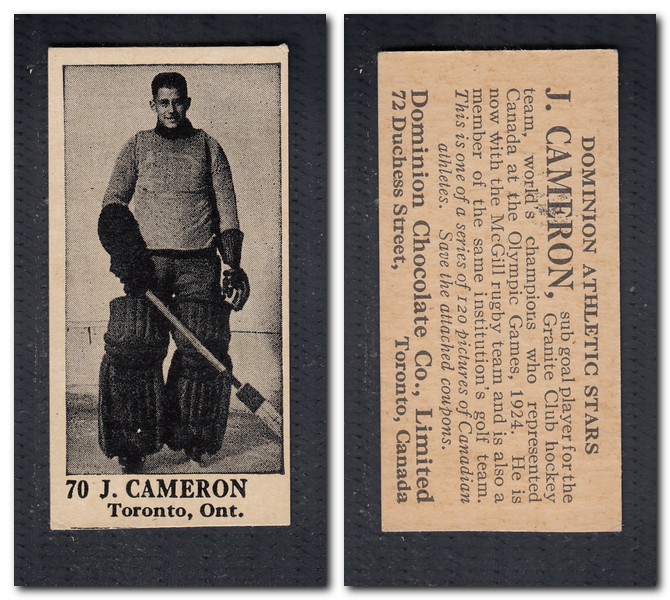 1925 V31 DOMINION CHOCOLATE #70 J. CAMERON HOCKEY CARD photo