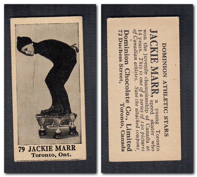 1925 V31 DOMINION CHOCOLATE #79 J. MARR SKATING CARD photo