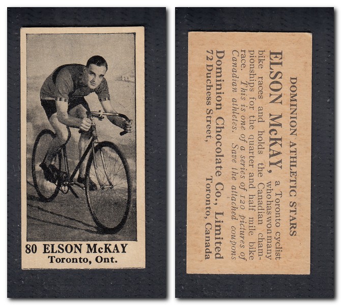 1925 V31 DOMINION CHOCOLATE #80 E. MCKAY CYCLING CARD photo
