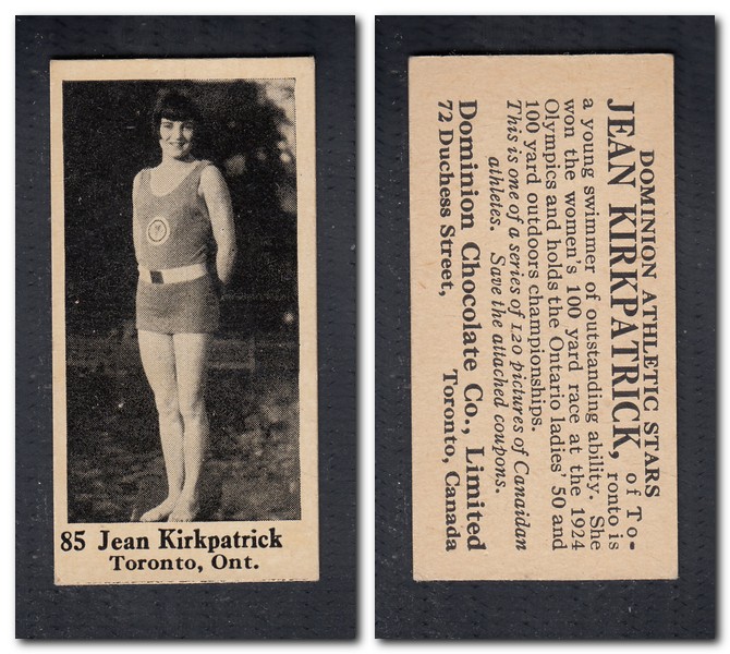 1925 V31 DOMINION CHOCOLATE #85 J. KIRKPATRICK SWIMMING CARD photo