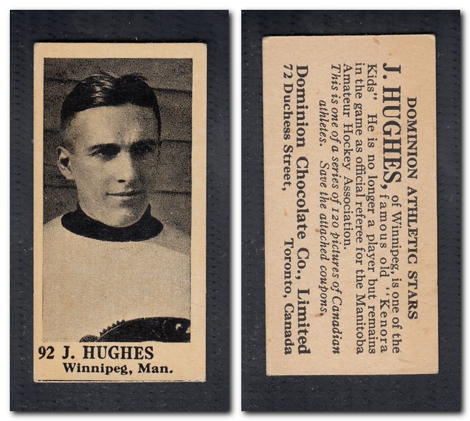 1925 V31 DOMINION CHOCOLATE #92 J. HUGHES HOCKEY CARD photo