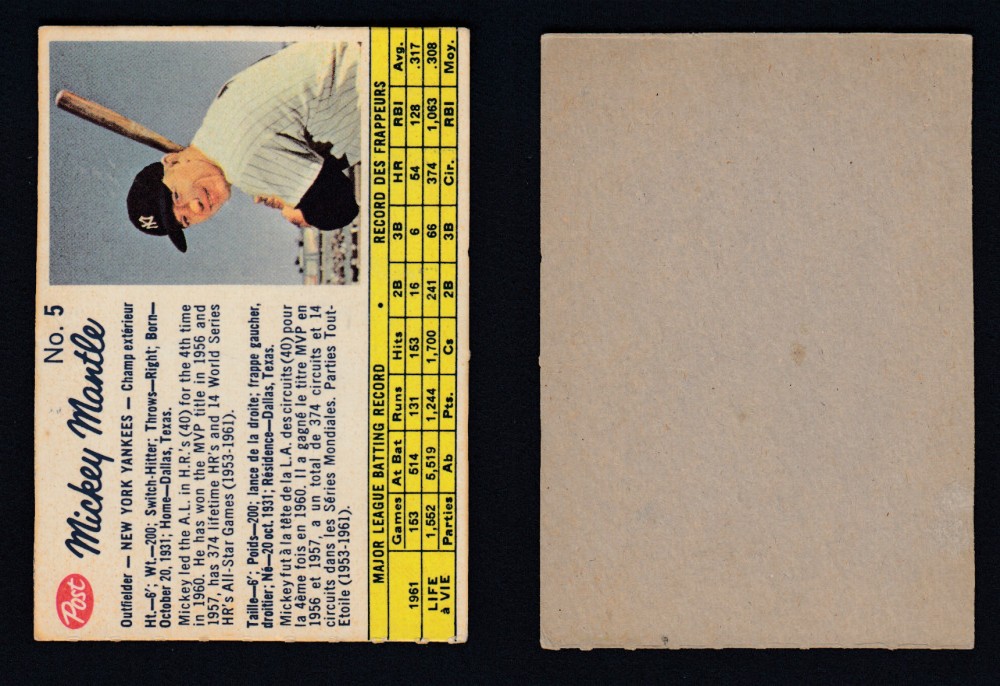 1962 POST CANADIAN BASEBALL CARD #5 M. MANTLE photo