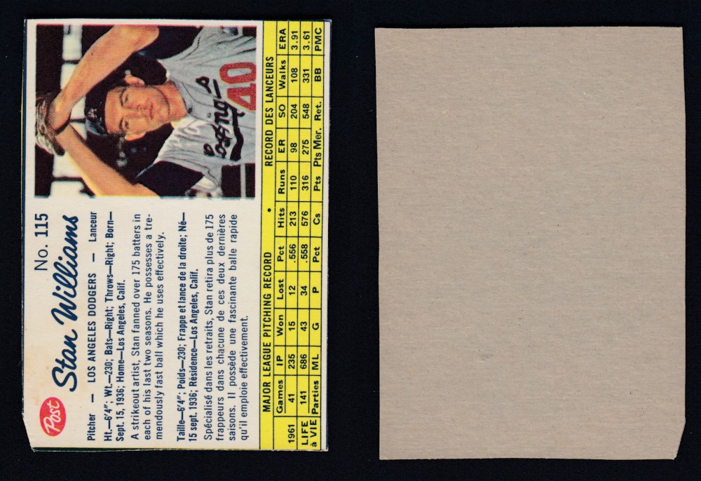 1962 POST CANADIAN BASEBALL CARD #115 S. WILLIAMS photo