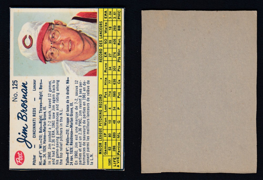 1962 POST CANADIAN BASEBALL CARD #125 J. BROSNAN photo
