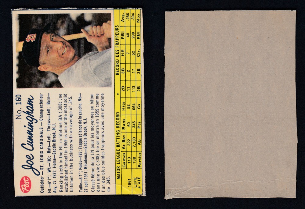 1962 POST CANADIAN BASEBALL CARD #160 J. CUNNINGHAM photo