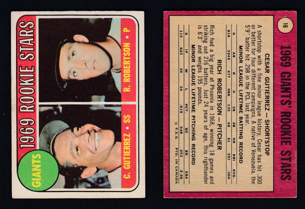 1969 O-PEE-CHEE BASEBALL CARD #16 GIANTS' ROOKIE STARS photo