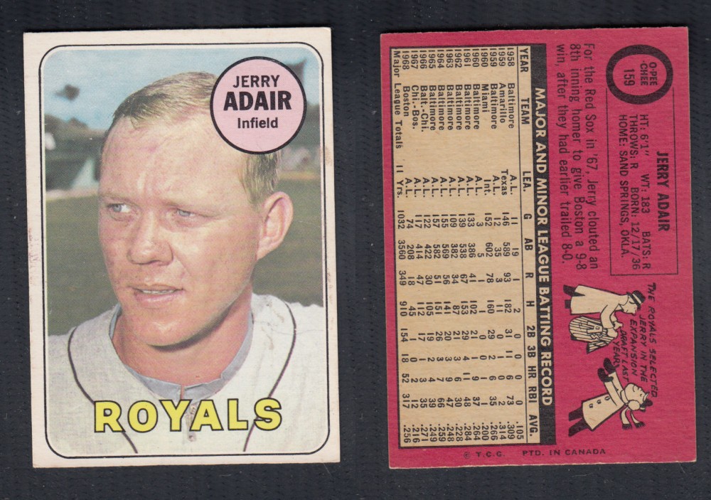 1969 O-PEE-CHEE BASEBALL CARD #159 J. ADAIR photo