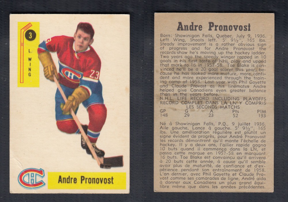 1958-59 PARKHURST HOCKEY CARD #3 A. PRONOVOST photo