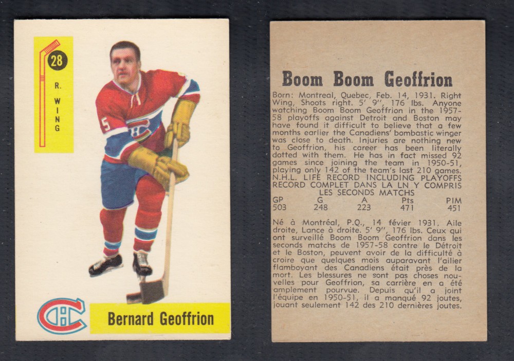 1958-59 PARKHURST HOCKEY CARD #28 B. GEOFFRION photo